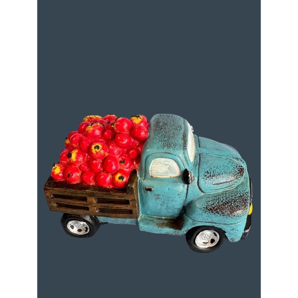 Robert Stanley 2014 Blue Truck Figurine With Apples & Flowers 7.5" Long  4" Tall - Picture 5 of 8